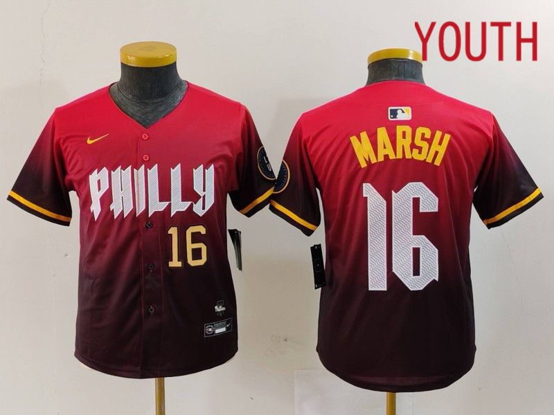 Youth Philadelphia Phillies #16 Marsh Red City Edition 2024 Nike MLB Jersey style 3